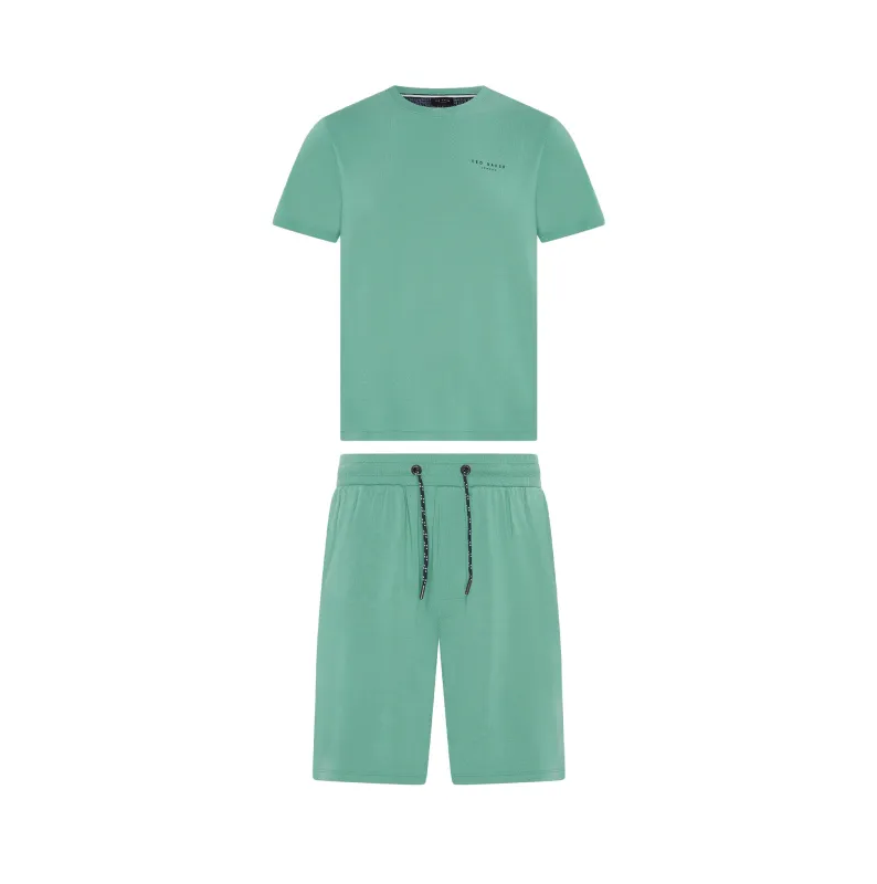 Modal T Shirt And Short Set Mens Loungewear Mint made by House of Slippers