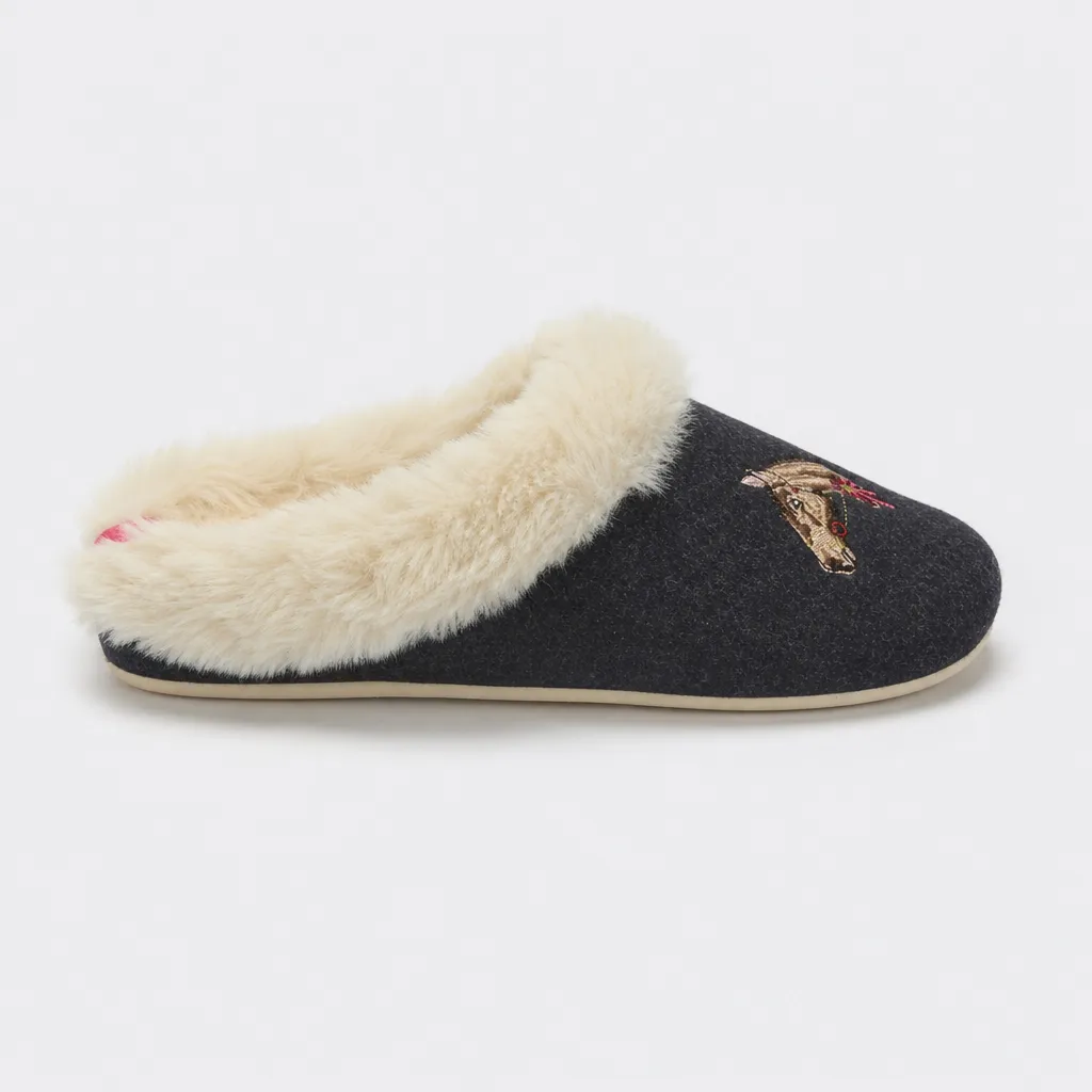 Joules SLIPPET LUXE Womens Mules Navy Horse sold by House of Slippers