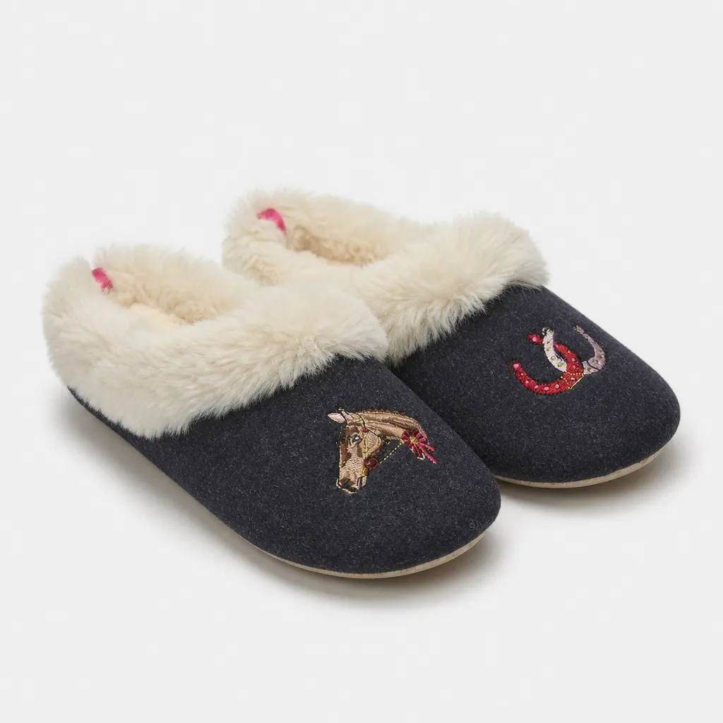 Joules SLIPPET LUXE Womens Mules Navy Horse sold by House of Slippers product image thumbnail 2