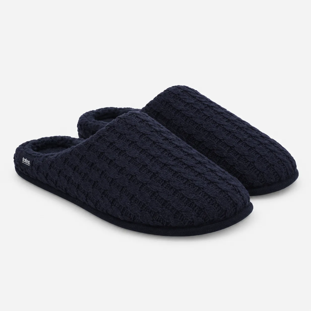 Totes Toasties KNITTED MULE SLIPPERS Mens Mules Navy sold by House of Slippers