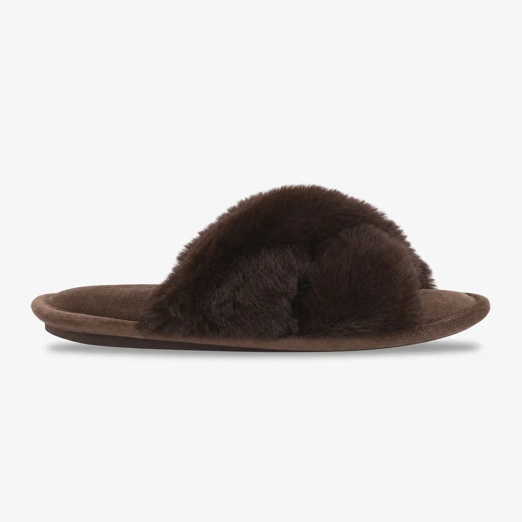 Totes Toasties CROSS FUR SLIDER Womens Mules Chocolate sold by House of Slippers product image thumbnail 4