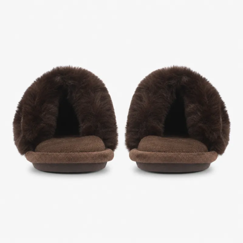 Totes Toasties CROSS FUR SLIDER Womens Mules Chocolate made by House of Slippers