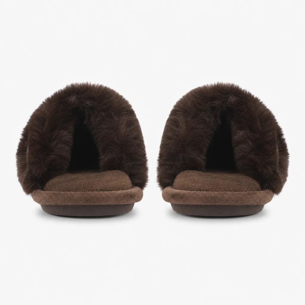 Totes Toasties CROSS FUR SLIDER Womens Mules Chocolate sold by House of Slippers