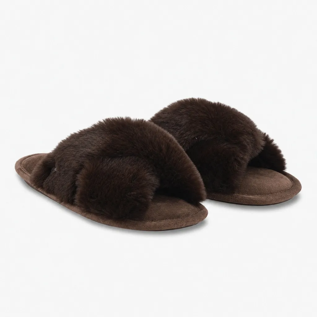 Totes Toasties CROSS FUR SLIDER Womens Mules Chocolate sold by House of Slippers product image thumbnail 5