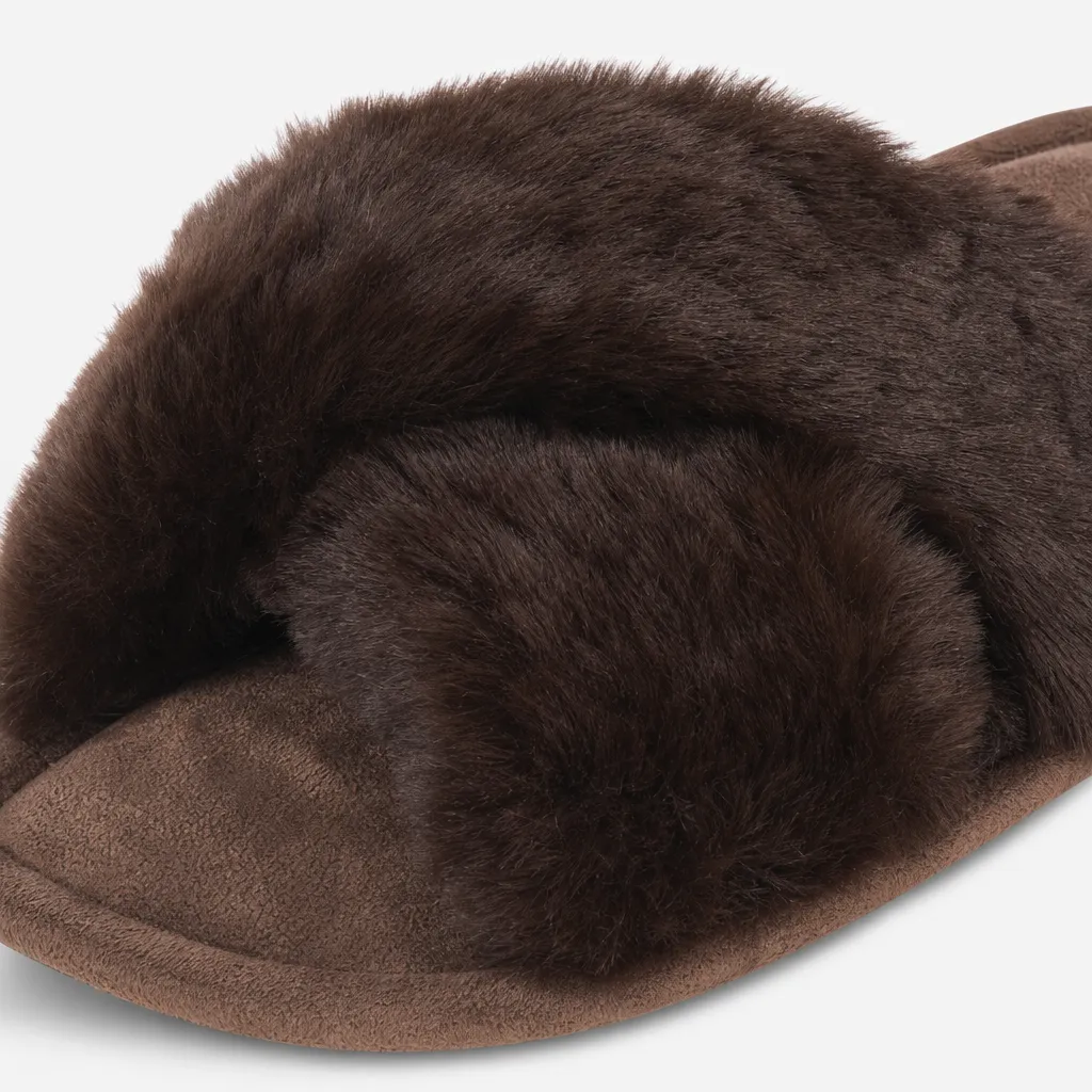 Totes Toasties CROSS FUR SLIDER Womens Mules Chocolate sold by House of Slippers product image thumbnail 2