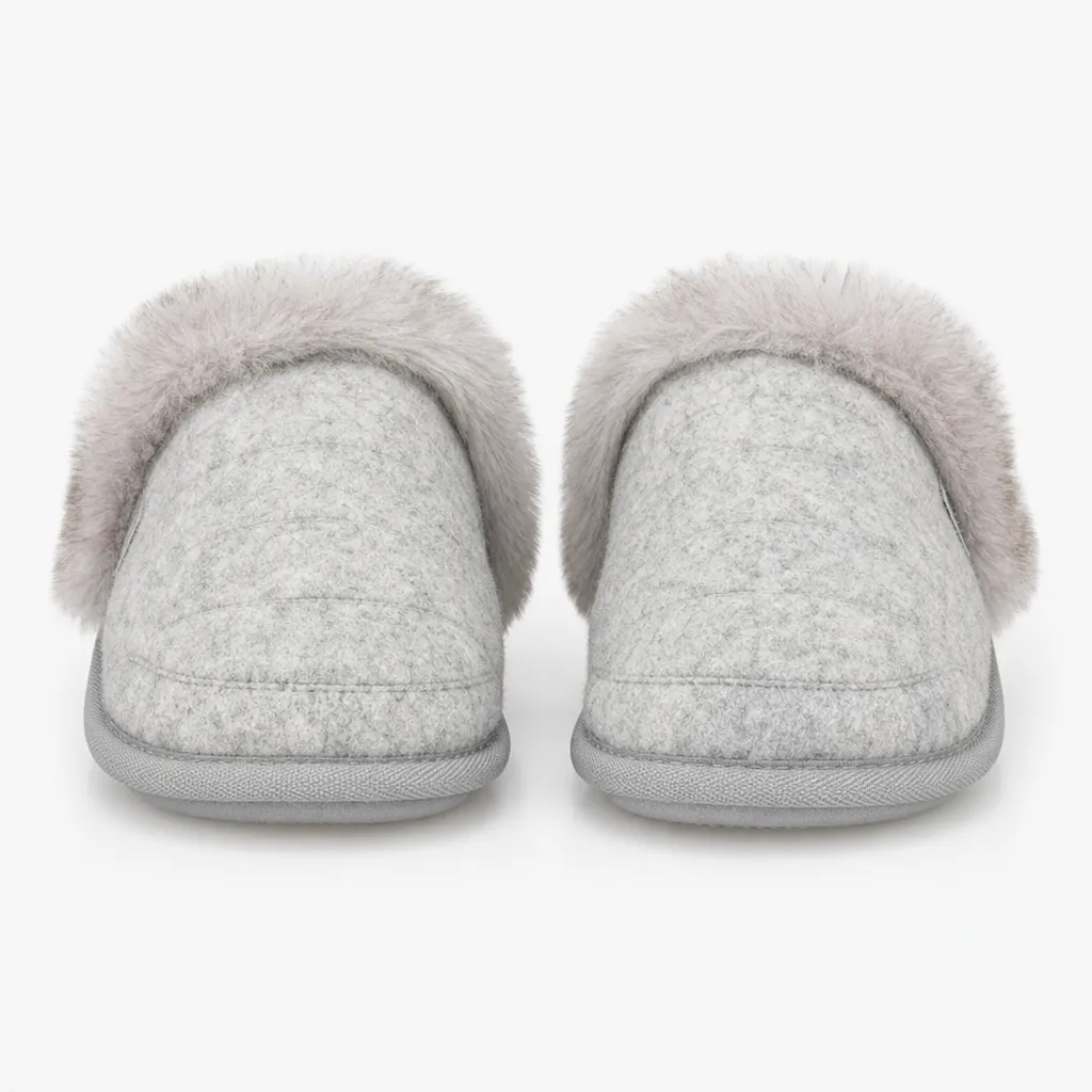 Totes Isotoner BRUSHED MARL MULE SLIPPERS WITH FUR CUFF Womens Mules Grey sold by House of Slippers product image thumbnail 3