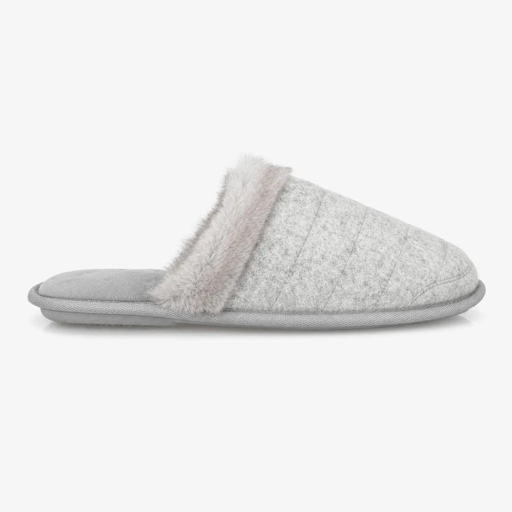 Totes Isotoner BRUSHED MARL MULE SLIPPERS WITH FUR CUFF Womens Mules Grey sold by House of Slippers product image thumbnail 4