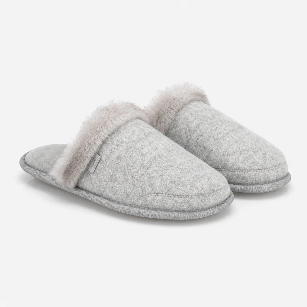 Totes Isotoner BRUSHED MARL MULE SLIPPERS WITH FUR CUFF Womens Mules Grey sold by House of Slippers