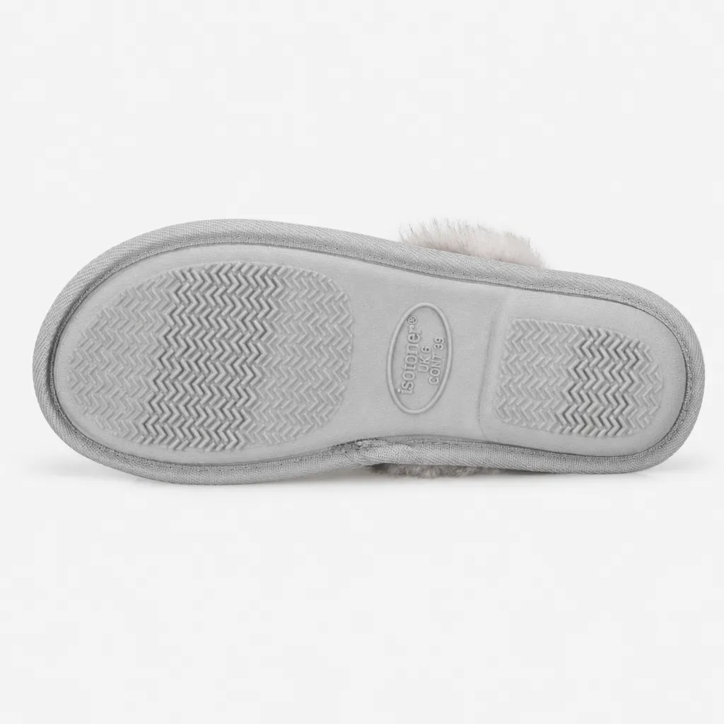 Totes Isotoner BRUSHED MARL MULE SLIPPERS WITH FUR CUFF Womens Mules Grey sold by House of Slippers product image thumbnail 5