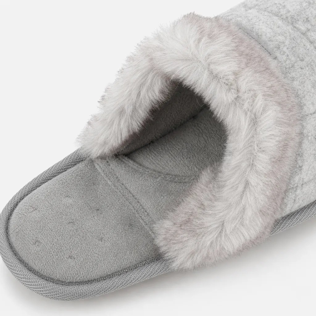 Totes Isotoner BRUSHED MARL MULE SLIPPERS WITH FUR CUFF Womens Mules Grey sold by House of Slippers product image thumbnail 2
