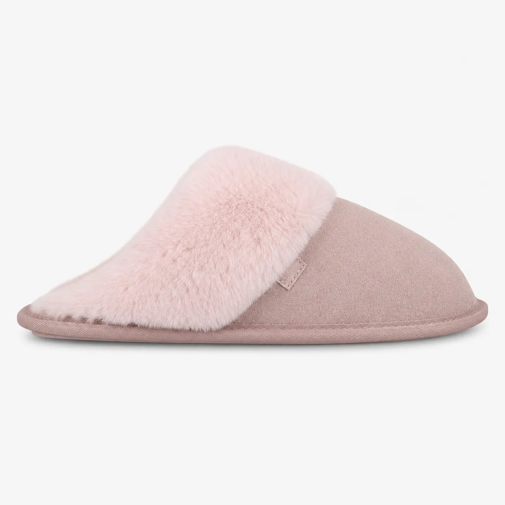 Totes Isotoner SUEDE MULE SLIPPER WITH FUR CUFF Womens Mules Pink sold by House of Slippers product image thumbnail 3