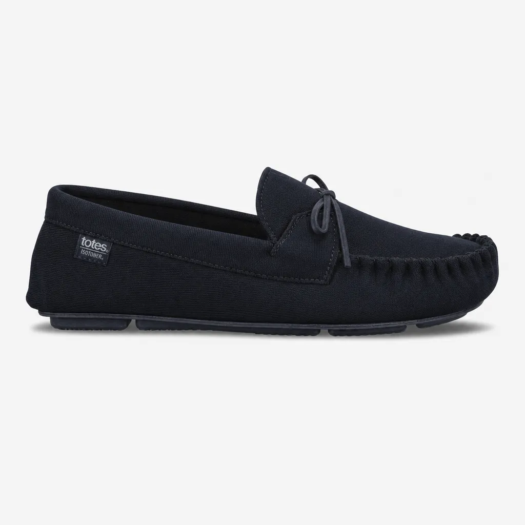 Totes Isotoner HERRINGBONE LINED MOCCASIN Mens Moccasins Navy sold by House of Slippers