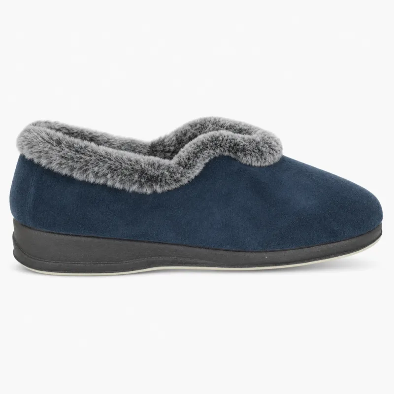 Sleepers PHOEBE Womens Full Slippers Navy Blue made by Sleepers