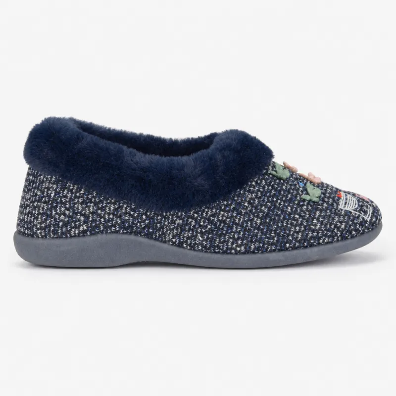 Sleepers TESSA Womens Full Slippers Navy made by Sleepers