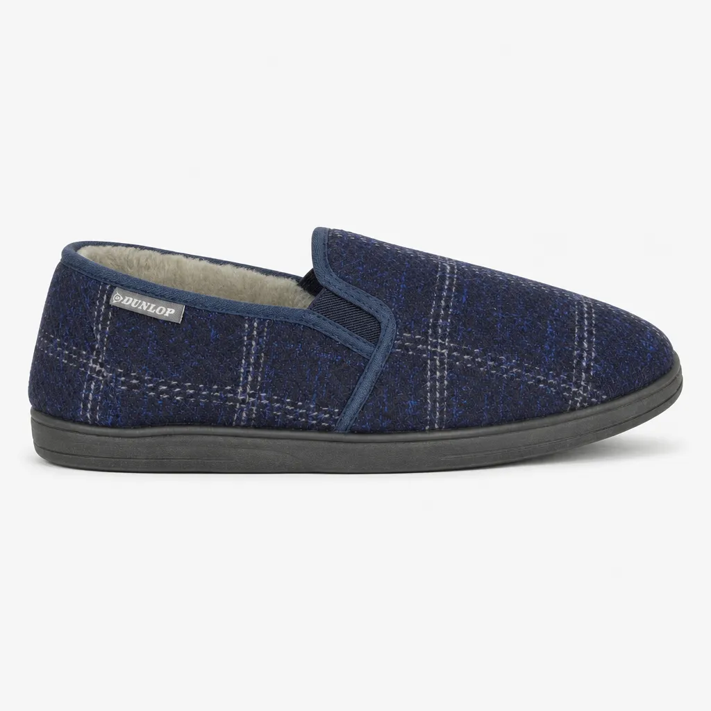 Dunlop OWEN Mens Full Slippers Navy Check sold by House of Slippers