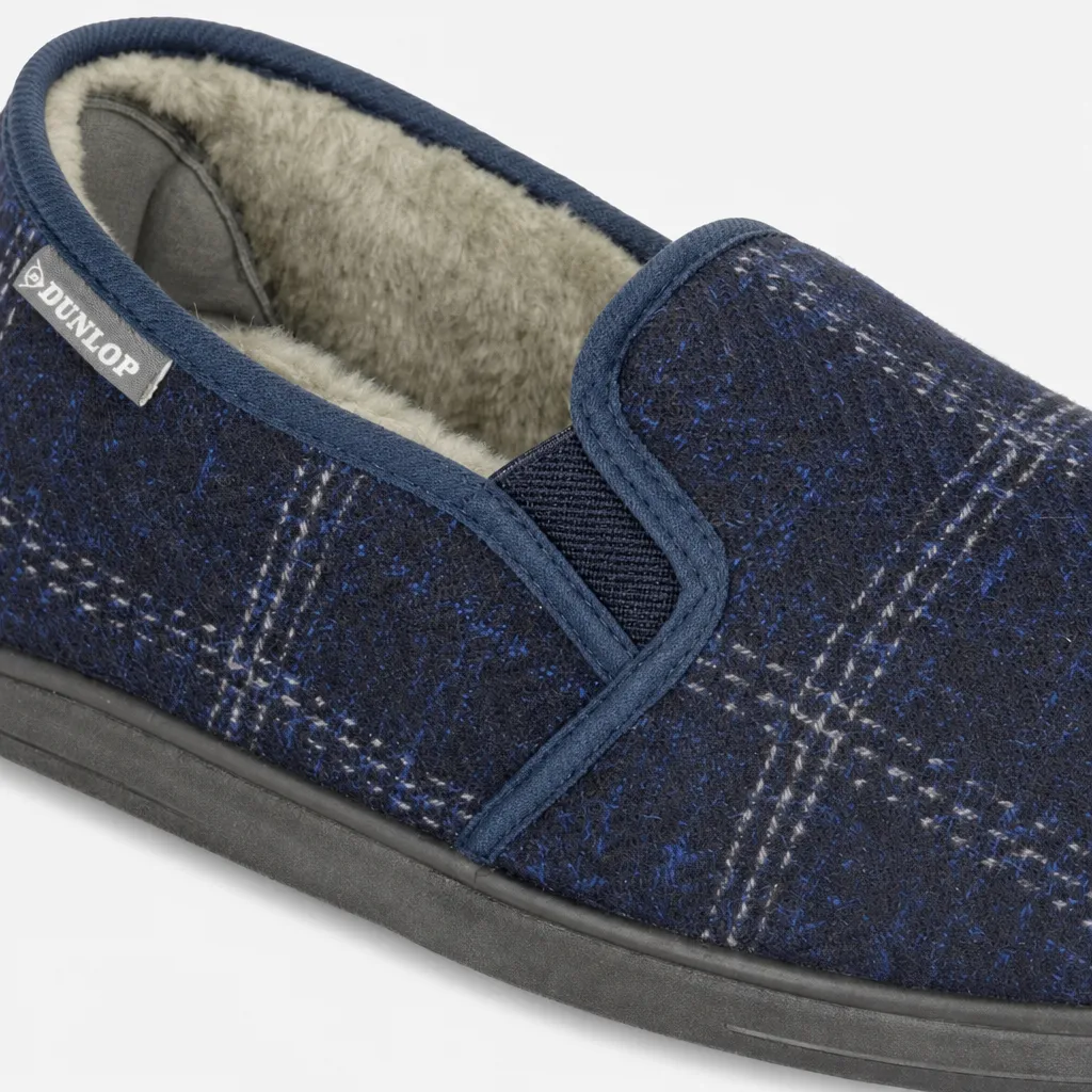 Dunlop OWEN Mens Full Slippers Navy Check sold by House of Slippers product image thumbnail 3
