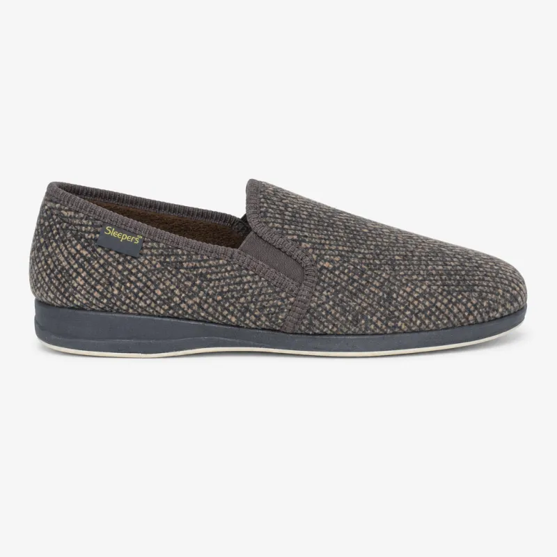 Sleepers JOSEPH Mens Full Slippers Brown Check made by Sleepers