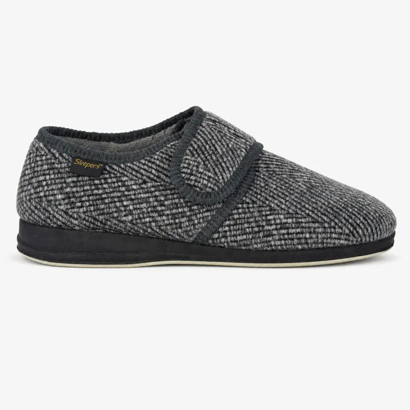 Sleepers WILLIAM Mens Touch Fasten/Velcro Grey Check made by Sleepers