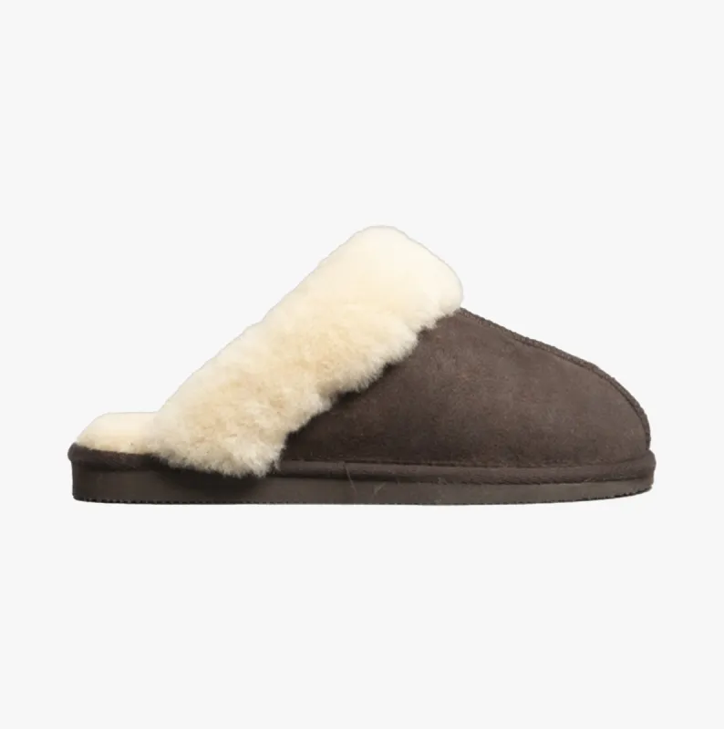 JESSICA Womens Sheepskin Mules Dark Brown sold by House of Slippers