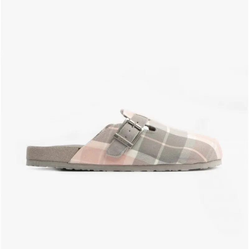AINSLEY Ladies Mule Slippers Pink/Grey Tartan sold by House of Slippers