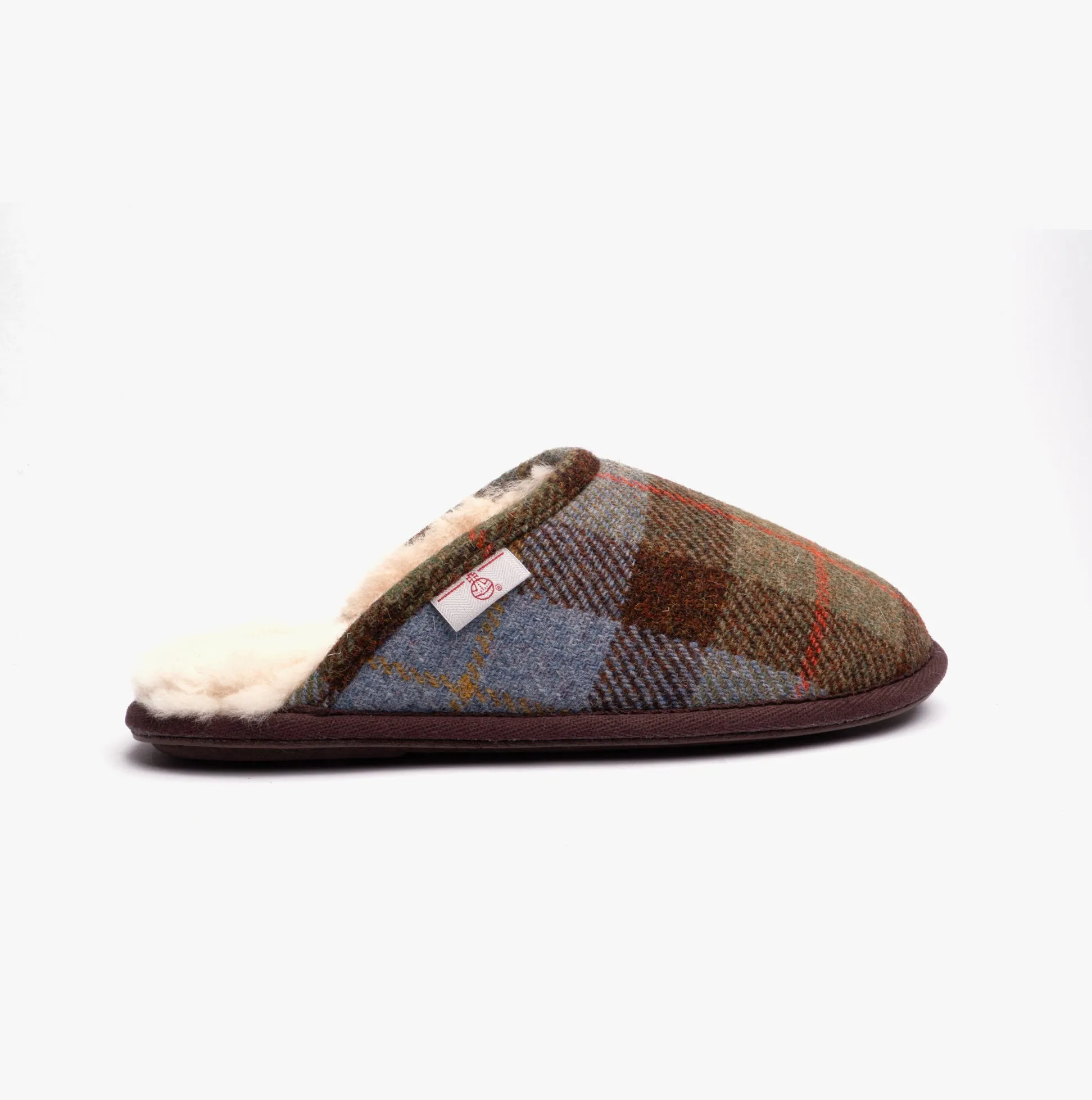 WILLIAM Mens Mule Slippers Chocolate/Green Check sold by House of Slippers