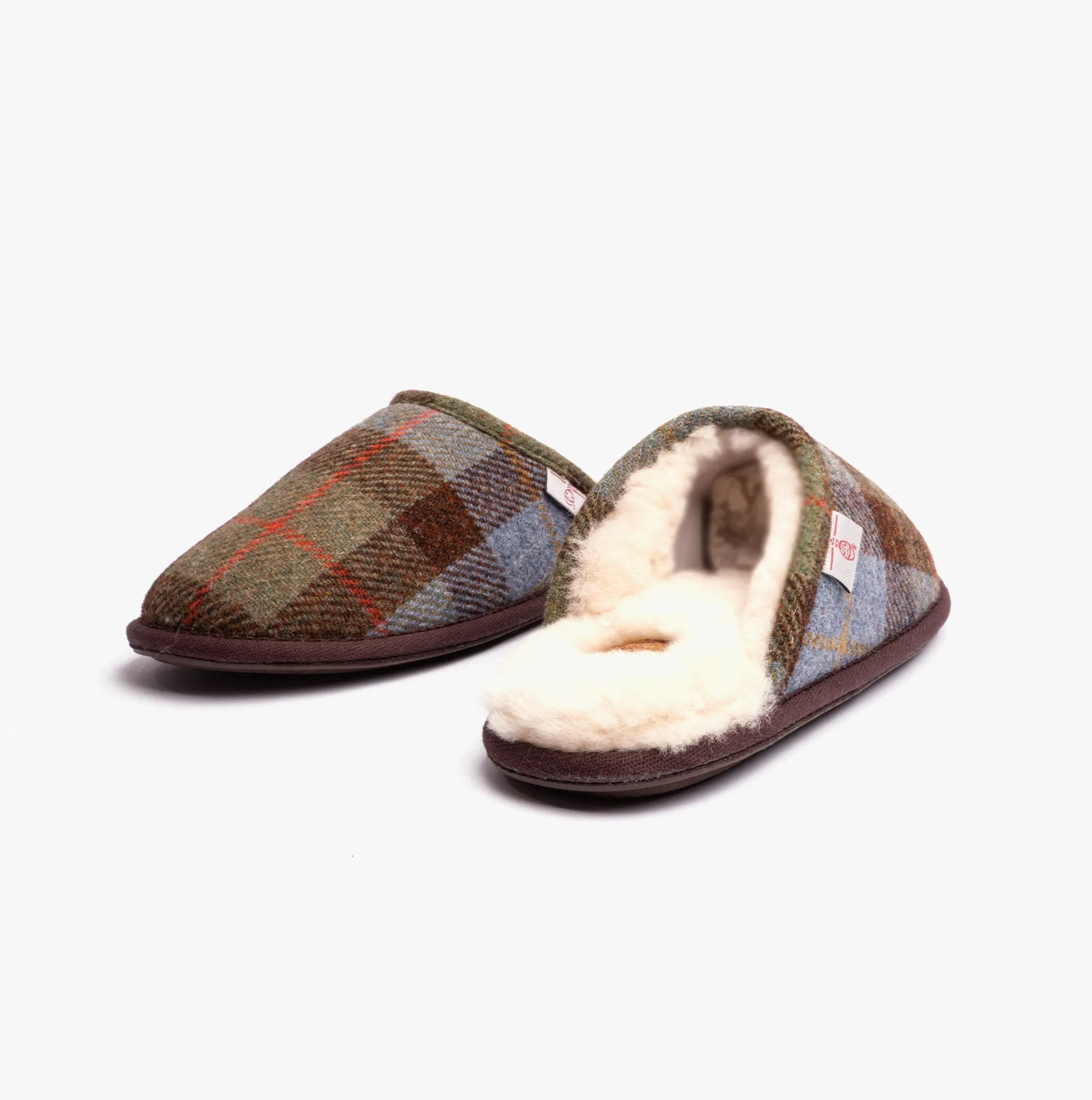 WILLIAM Mens Mule Slippers Chocolate/Green Check sold by House of Slippers product image thumbnail 3