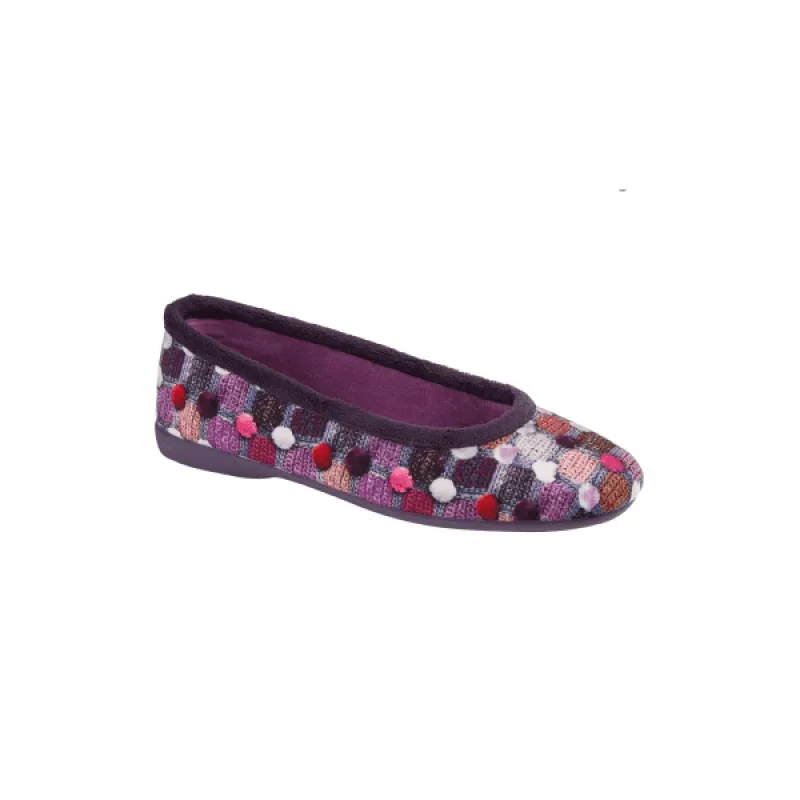 Sleepers SAMIRA Womens Polka Dot Velour Lined Ballet Slippers Purple/Multi sold by House of Slippers