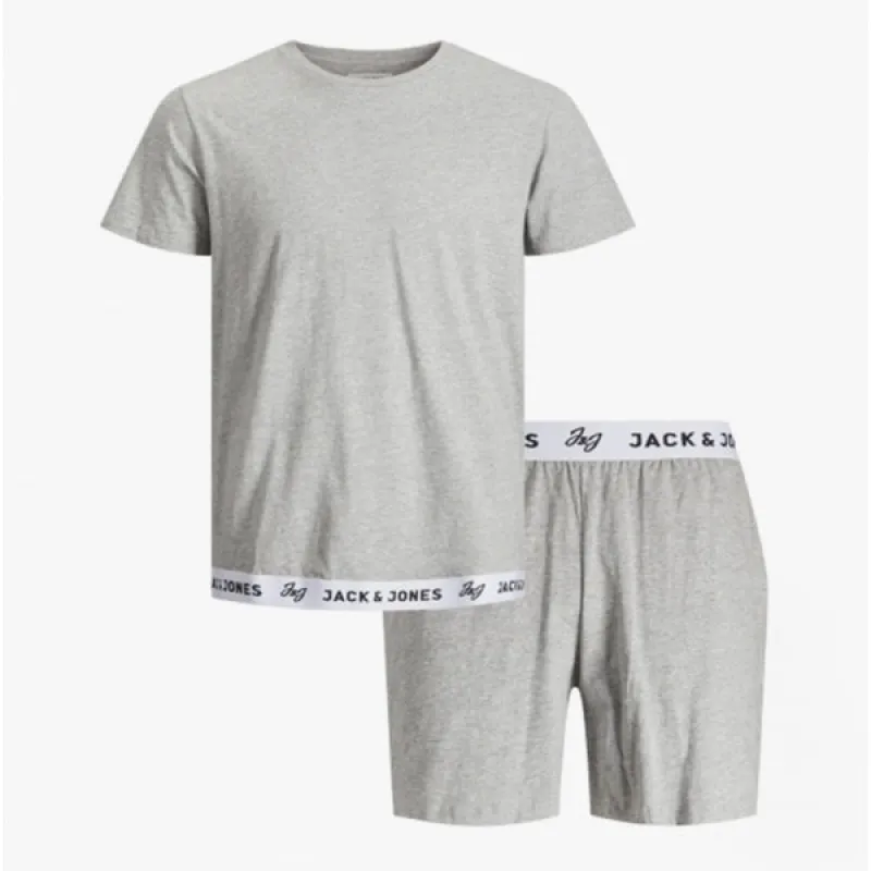Jack & Jones RICKO Mens Cotton T-Shirt And Shorts Lounge Set Light Grey Melange sold by House of Slippers