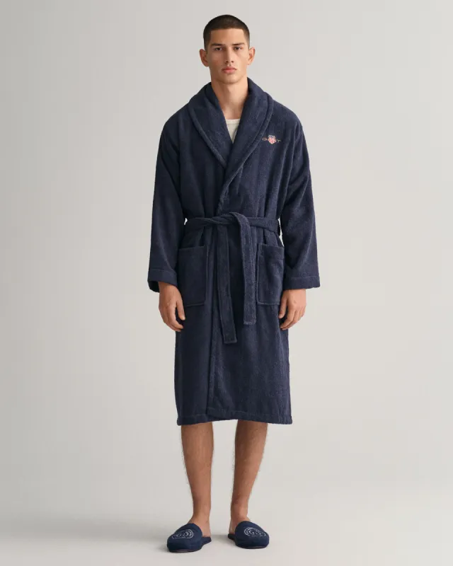 GANT ARCHIVE SHIELD TERRY Unisex Bathrobe Evening Blue sold by House of Slippers