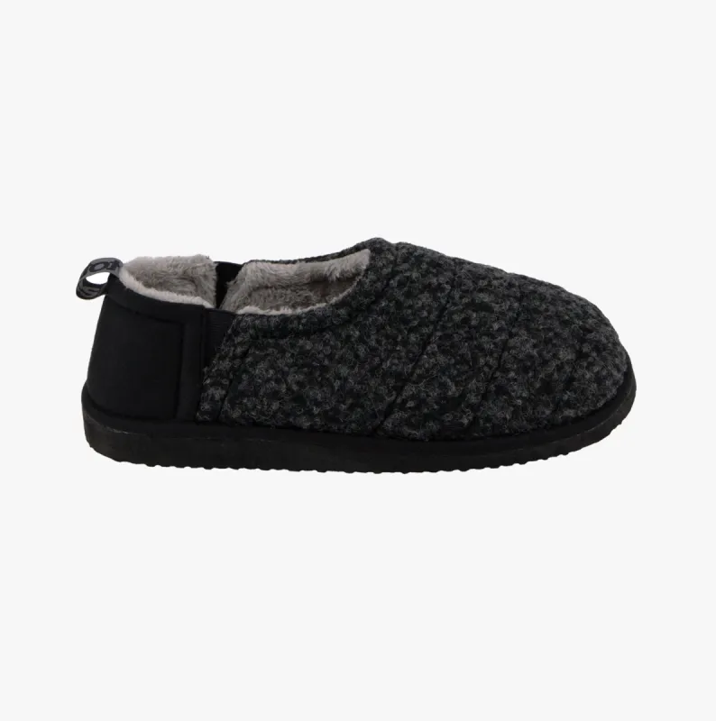 QUILTED Full Back Slippers Mens Black sold by House of Slippers