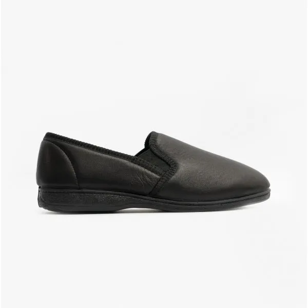 Sleepers HADLEY Mens Leather Slippers Black sold by House of Slippers