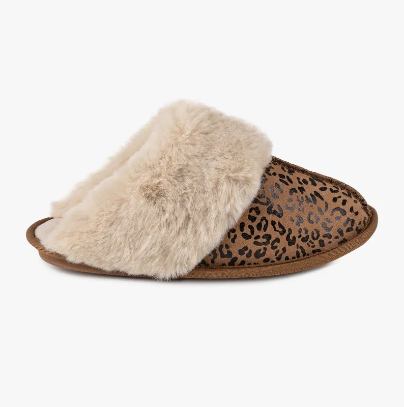 REAL SUEDE WITH FUR CUFF Ladies Mule Slippers Multi sold by House of Slippers