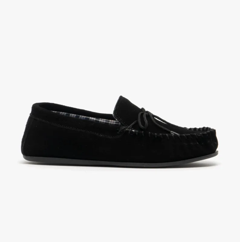 Mokkers BRUCE Mens Moccasin Slippers Black sold by House of Slippers