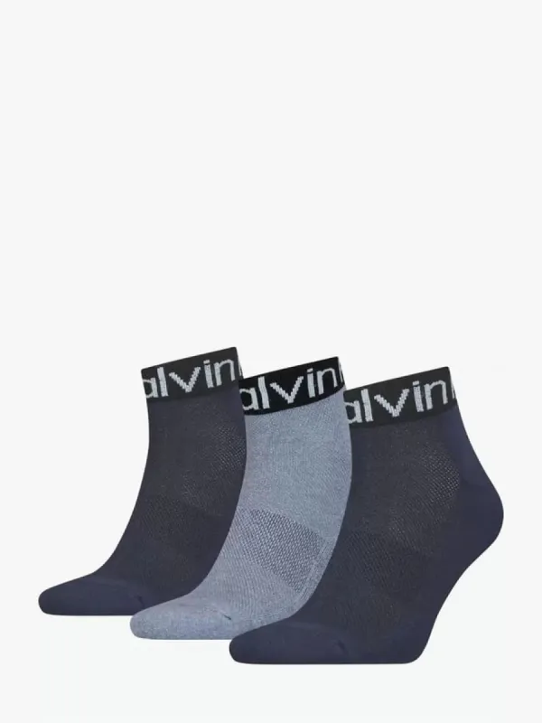 Calvin Klein 3 Pack LOGO Mens Ankle Socks Blue made by Calvin Klein