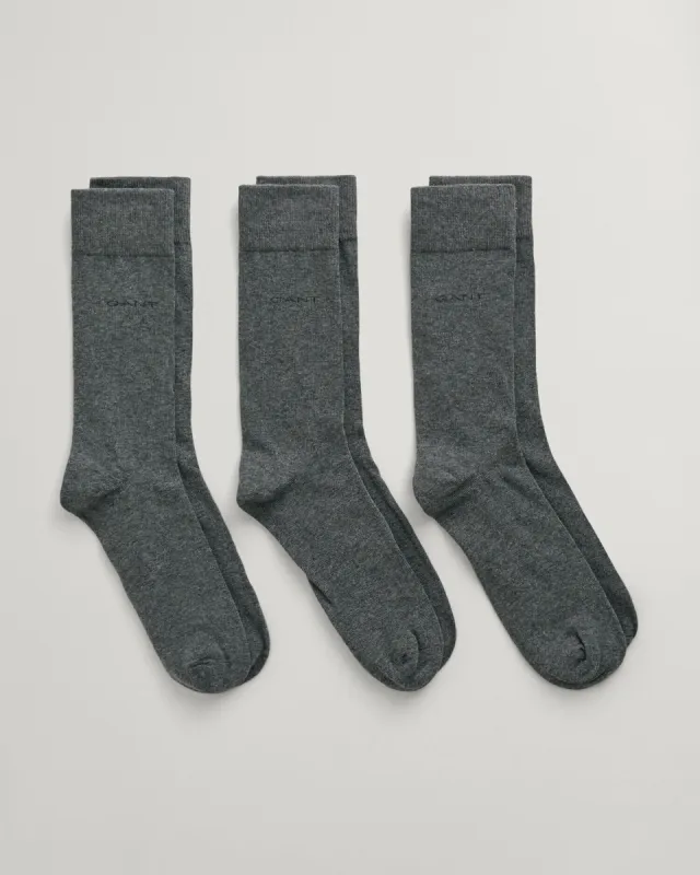 GANT Mens 3 Pack Soft Cotton Socks Charcoal Melange made by Gant