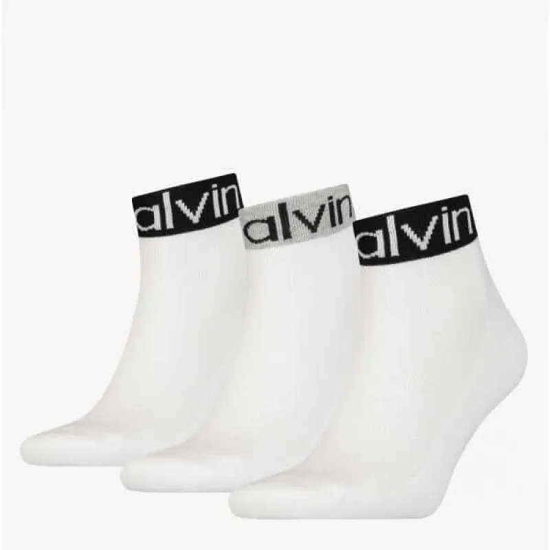 Calvin Klein 3 Pack Logo Mens Ankle Socks White sold by House of Slippers