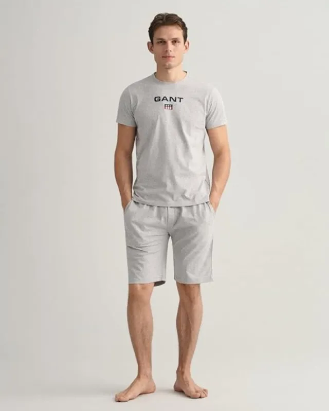 GANT SHIELD Mens Pajama T-Shirt Light Grey Melange sold by House of Slippers