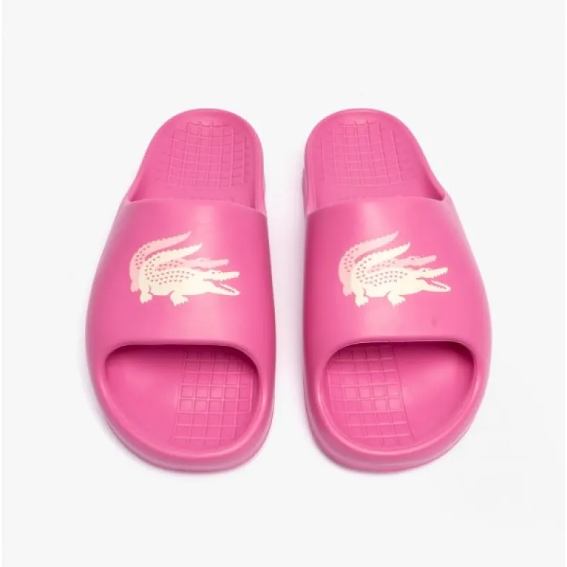Lacoste CROCO 2.0 Womens Cushioned Sliders Pink/Off White sold by House of Slippers