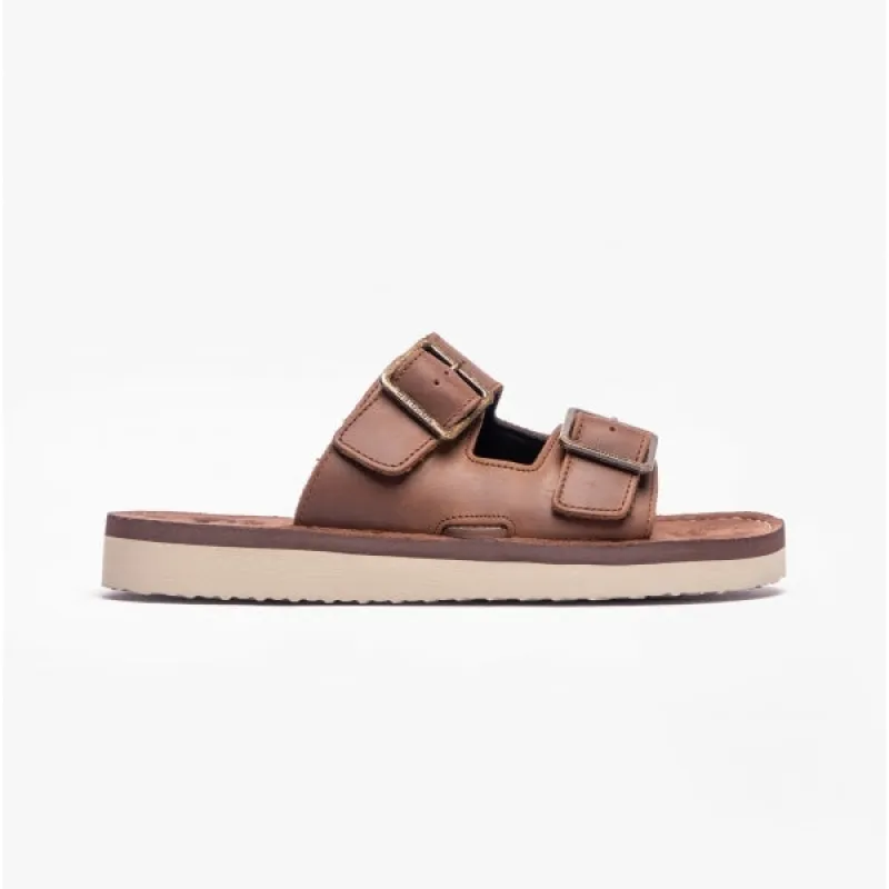 PIT Mens Dual Strap Slip-On Sandals Choco sold by House of Slippers