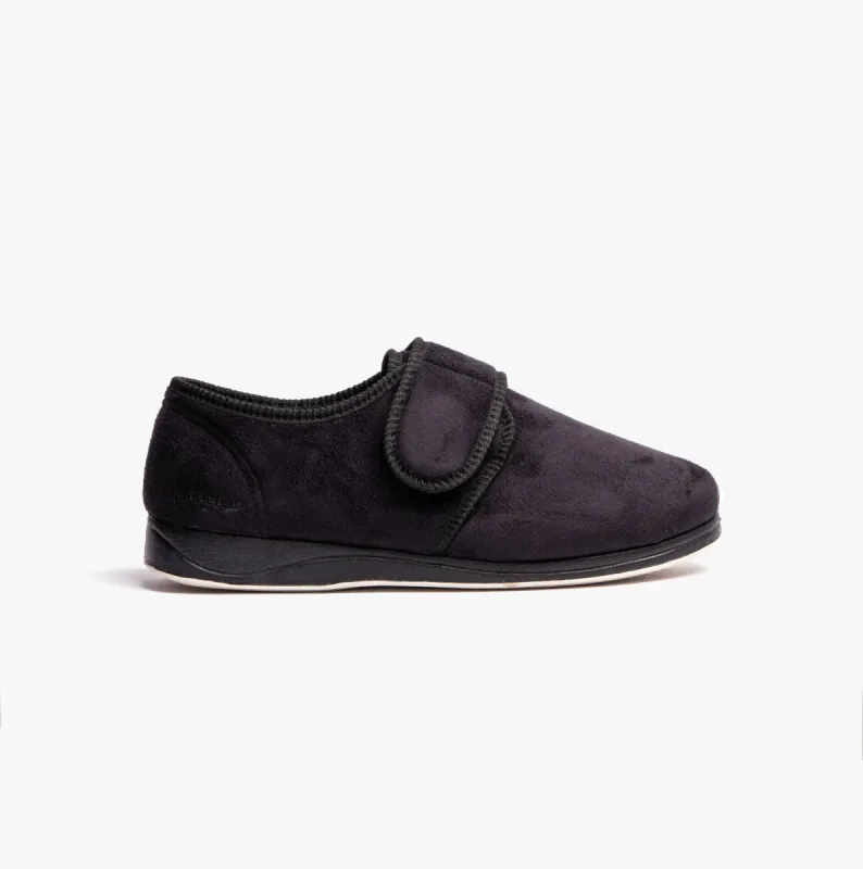 CHARLES Mens Full Slippers Black Herringbone sold by House of Slippers