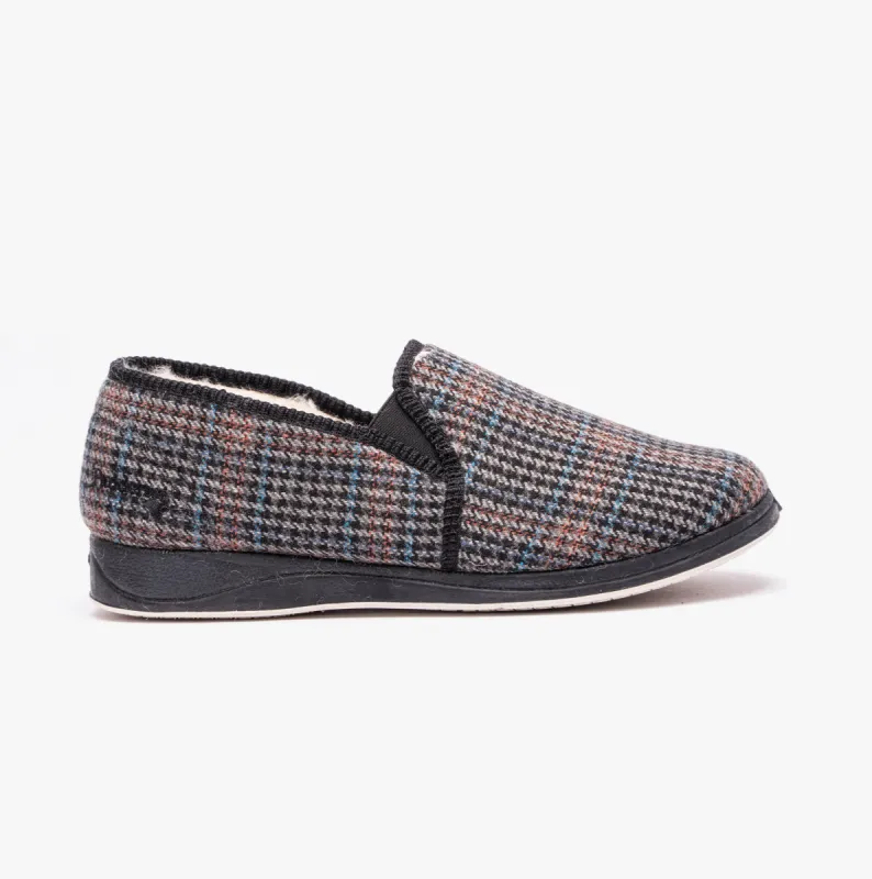 ALBERT 2 Mens (G Fit) Slippers Blue Hounds Tooth sold by House of Slippers