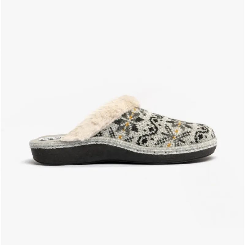 Padders SORREL Womens (E Fit) Mule Slippers Grey Combi sold by House of Slippers