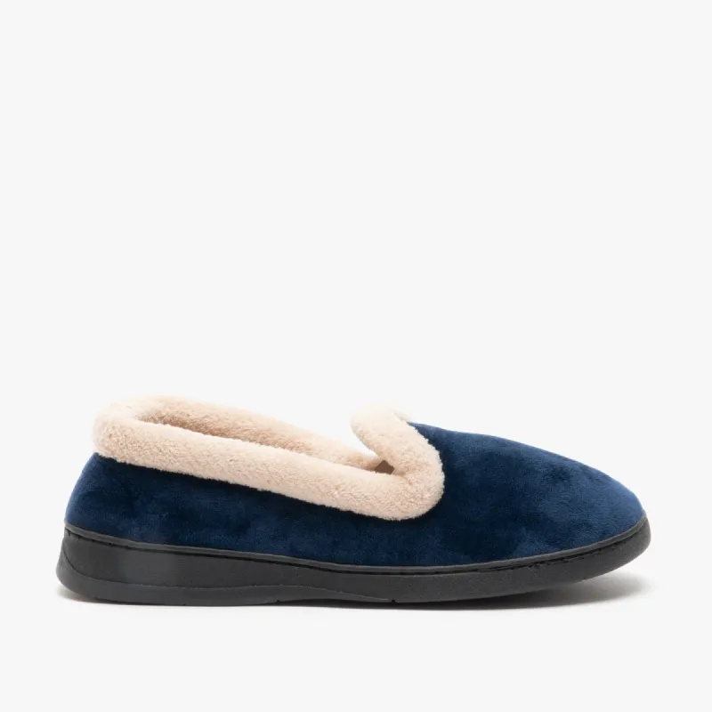 Jo & Joe CASHMERE Womens Velour Full Slippers Navy sold by House of Slippers