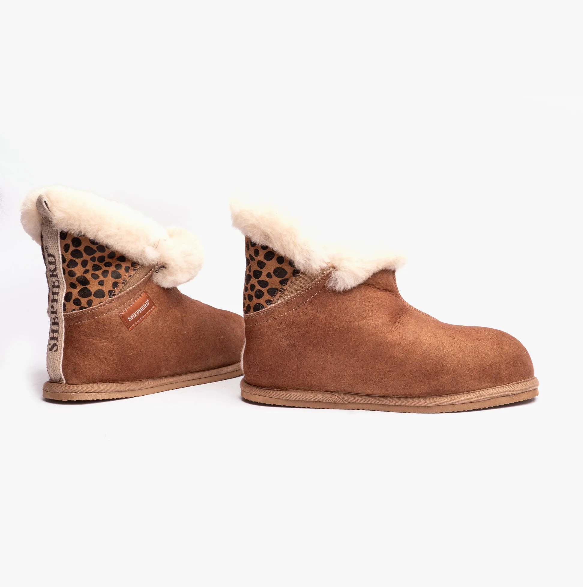 Shepherd BELLA Womens Sheepskin Slipper Boots Antique/Cognac/Leopard sold by House of Slippers product image thumbnail 3