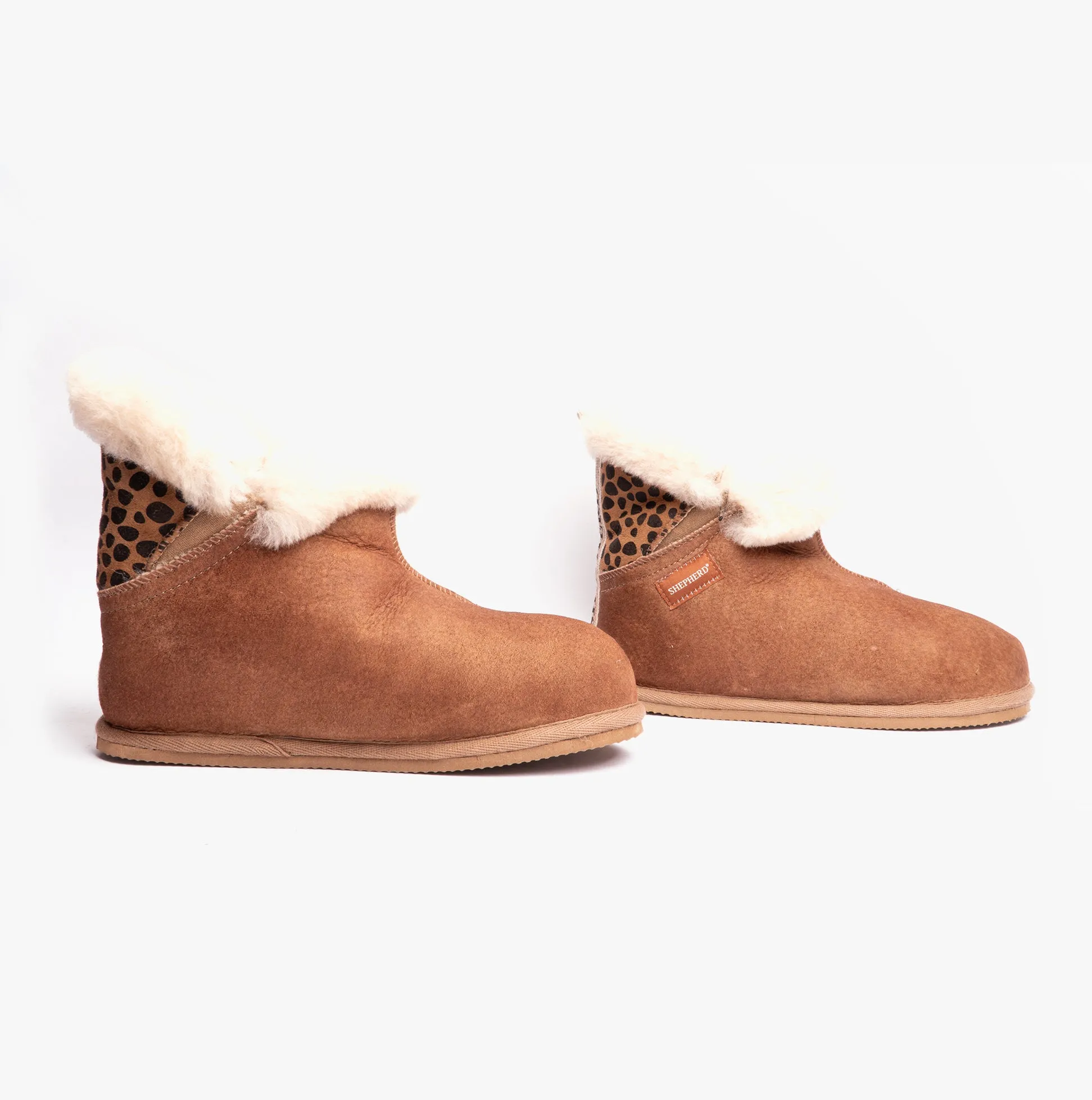 Shepherd BELLA Womens Sheepskin Slipper Boots Antique/Cognac/Leopard sold by House of Slippers product image thumbnail 2