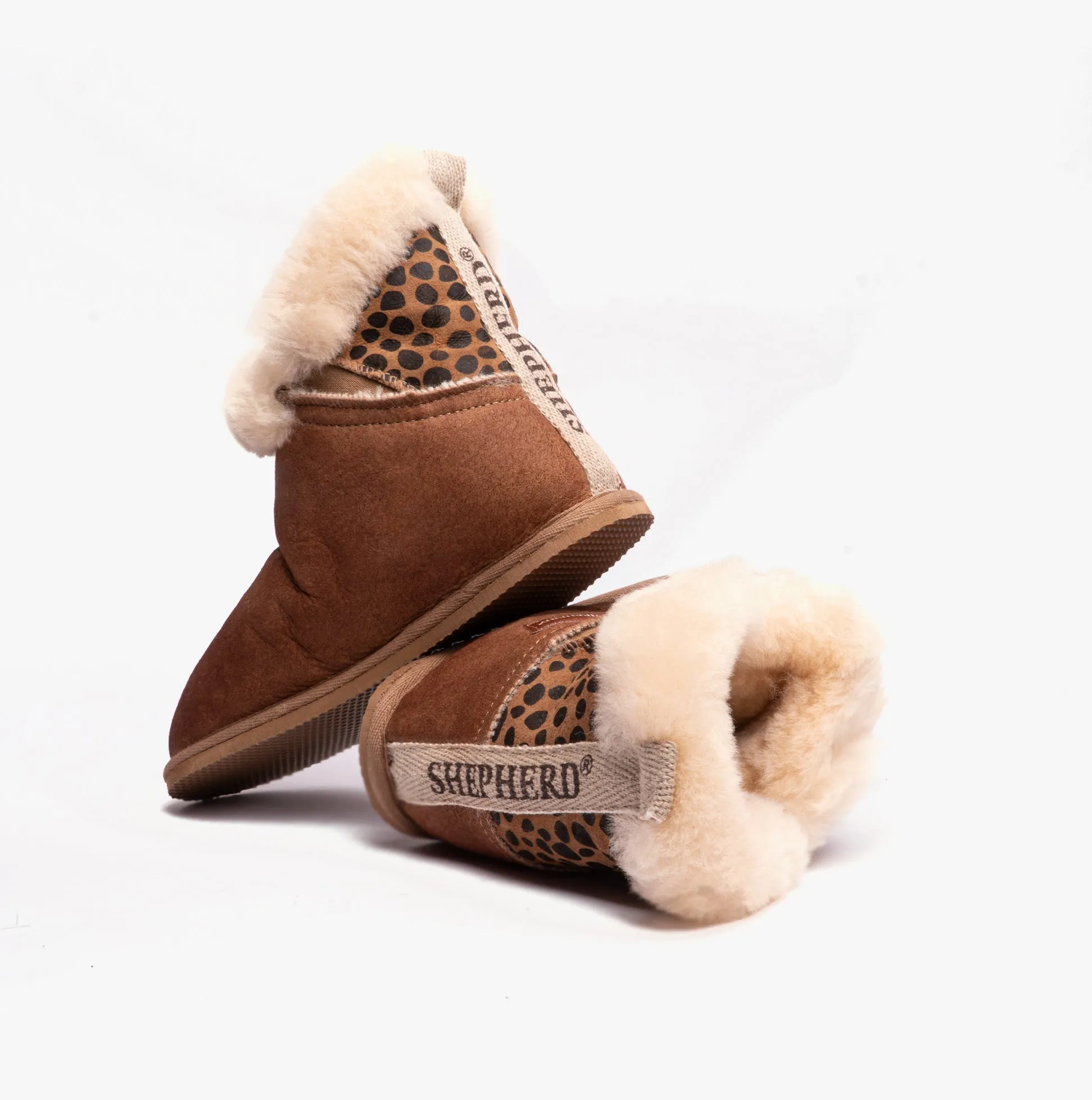 Shepherd BELLA Womens Sheepskin Slipper Boots Antique/Cognac/Leopard sold by House of Slippers product image thumbnail 4