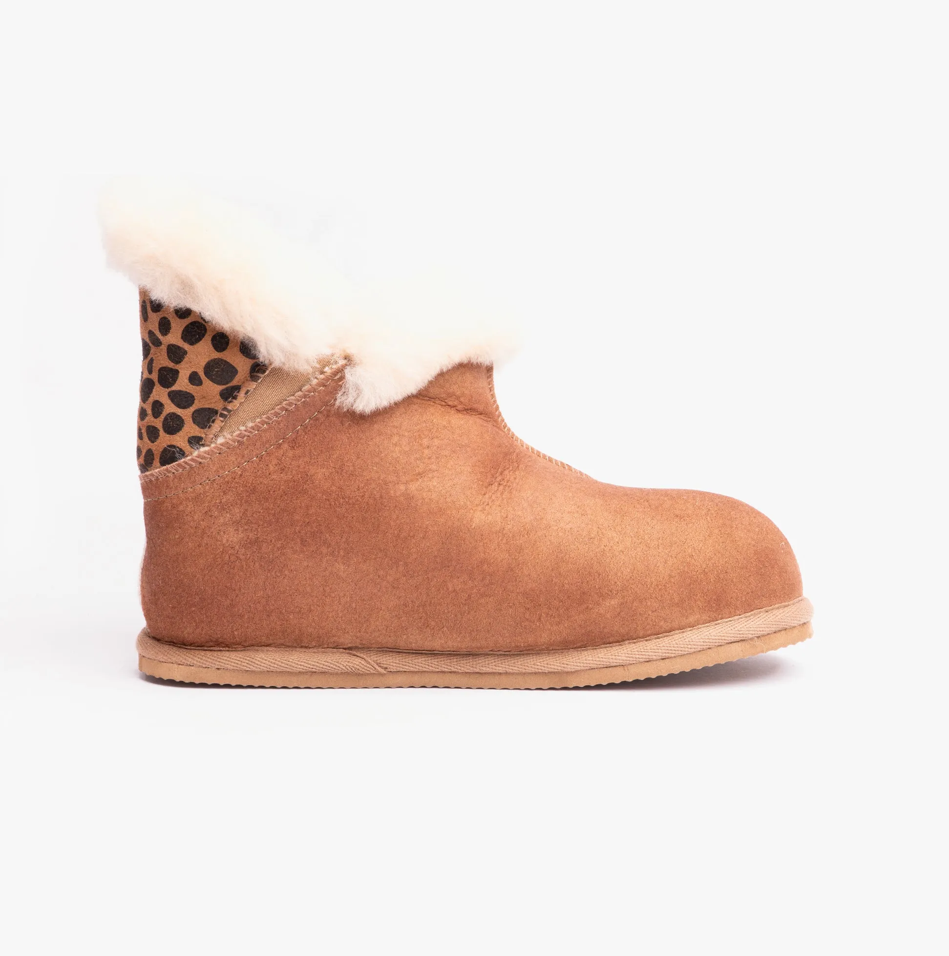 Shepherd BELLA Womens Sheepskin Slipper Boots Antique/Cognac/Leopard sold by House of Slippers