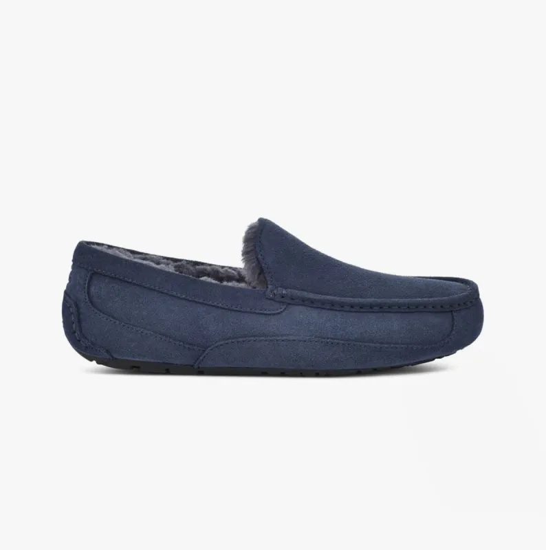 ASCOT Mens Moccasin Suede Slippers Deep Ocean sold by House of Slippers