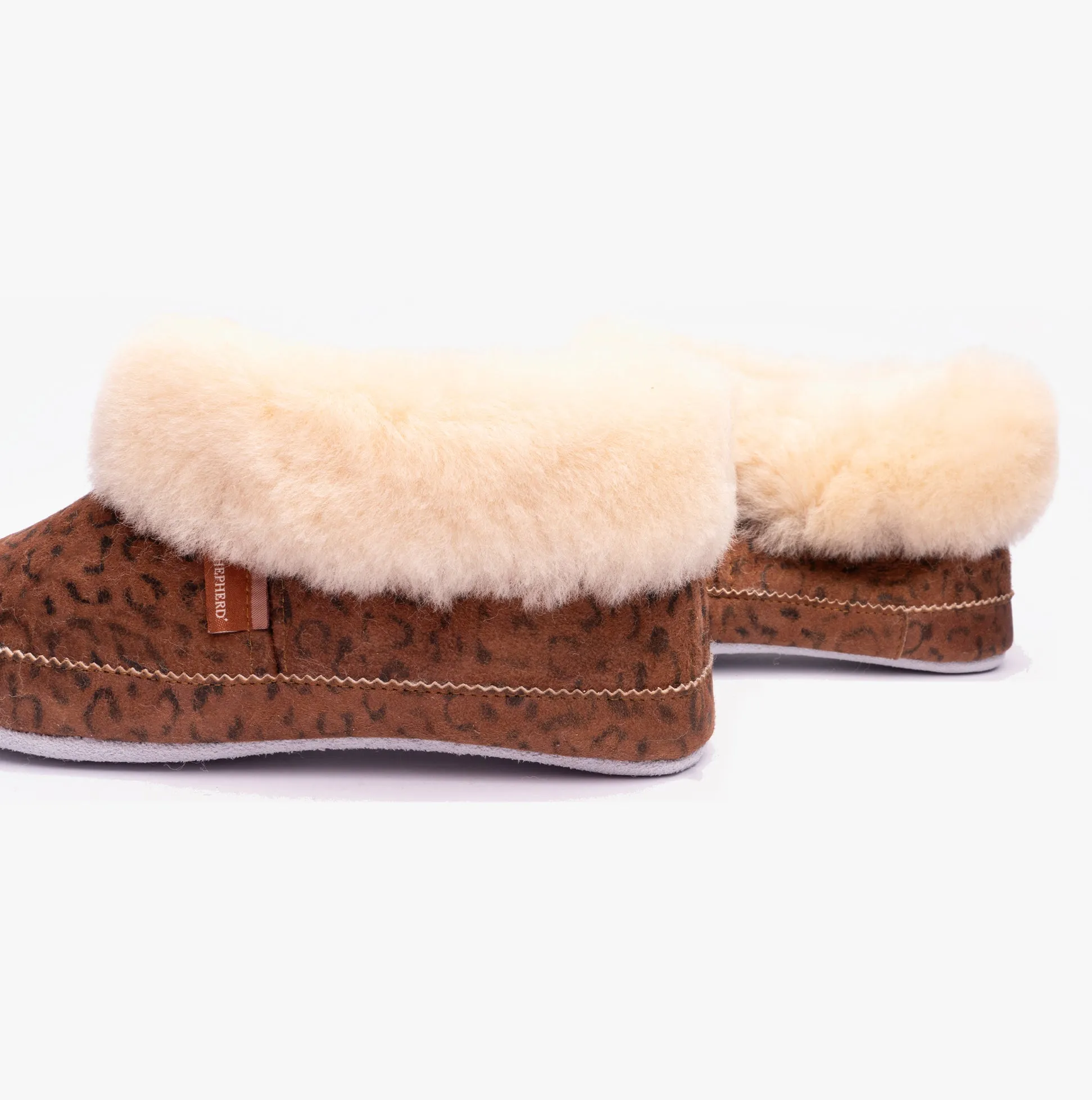 Shepherd EMMY Womens Sheepskin Slipper Boots Chestnut/Leopard sold by House of Slippers product image thumbnail 5