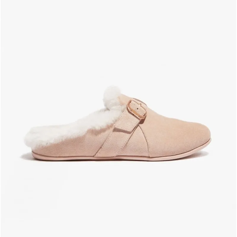 CHRISSIE II Ladies Suede Buckle Slippers Beige sold by House of Slippers